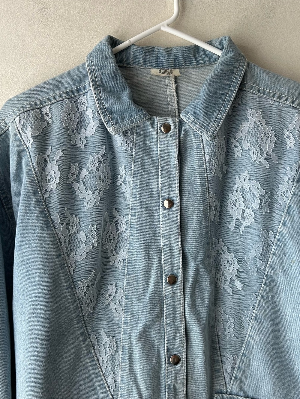 Vintage Coastal Cowgirl Western Pulse by Aero Denim Lace Jacket Blue White L - Picture 6 of 16